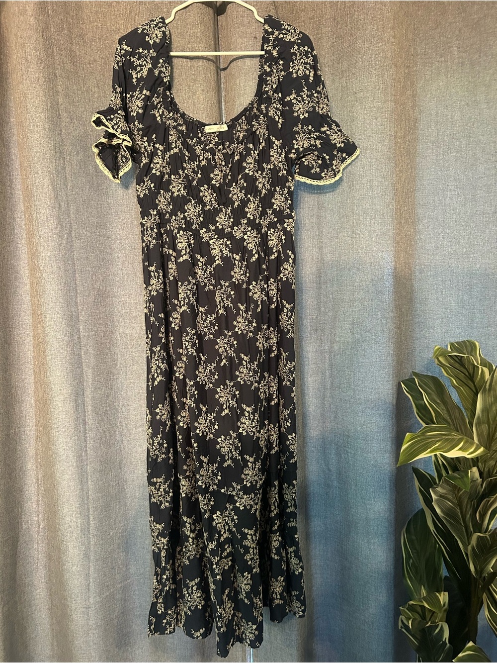 Altar'd State Black Maxi Dress with Ivory Floral Print